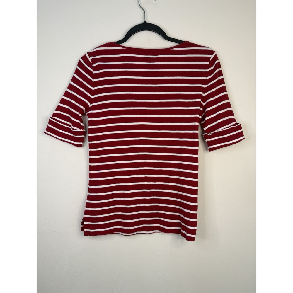 Lauren Ralph Lauren Womens Shirt Sz M Stripe Red White Naut Cuffed Half Sleeve - Picture 9 of 11